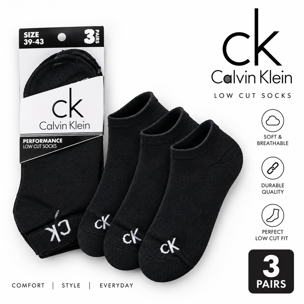 Calvin Klein Low Cut Socks – Pack of 3 Pairs