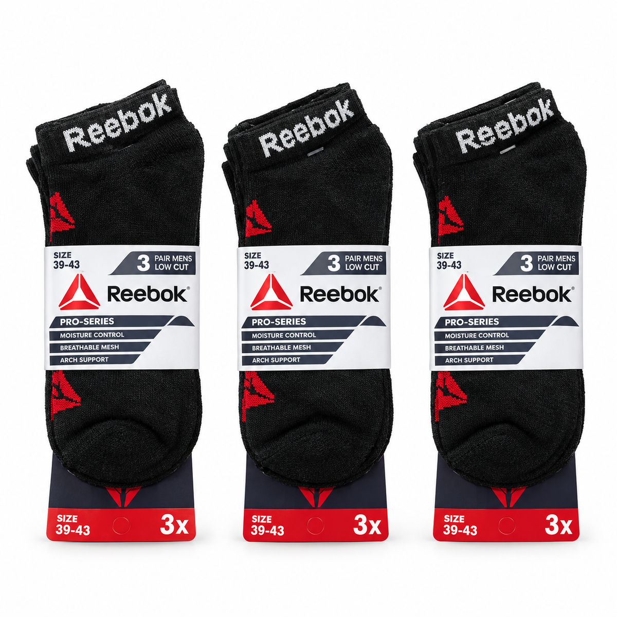 Reebok Men’s Black Ankle Socks – Pack of 3